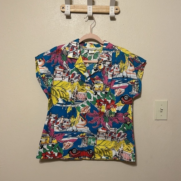 Vintage 70s Laura Mae Hawaiian Pinup Girl  Button-Up Top Size Medium - Picture 1 of 10